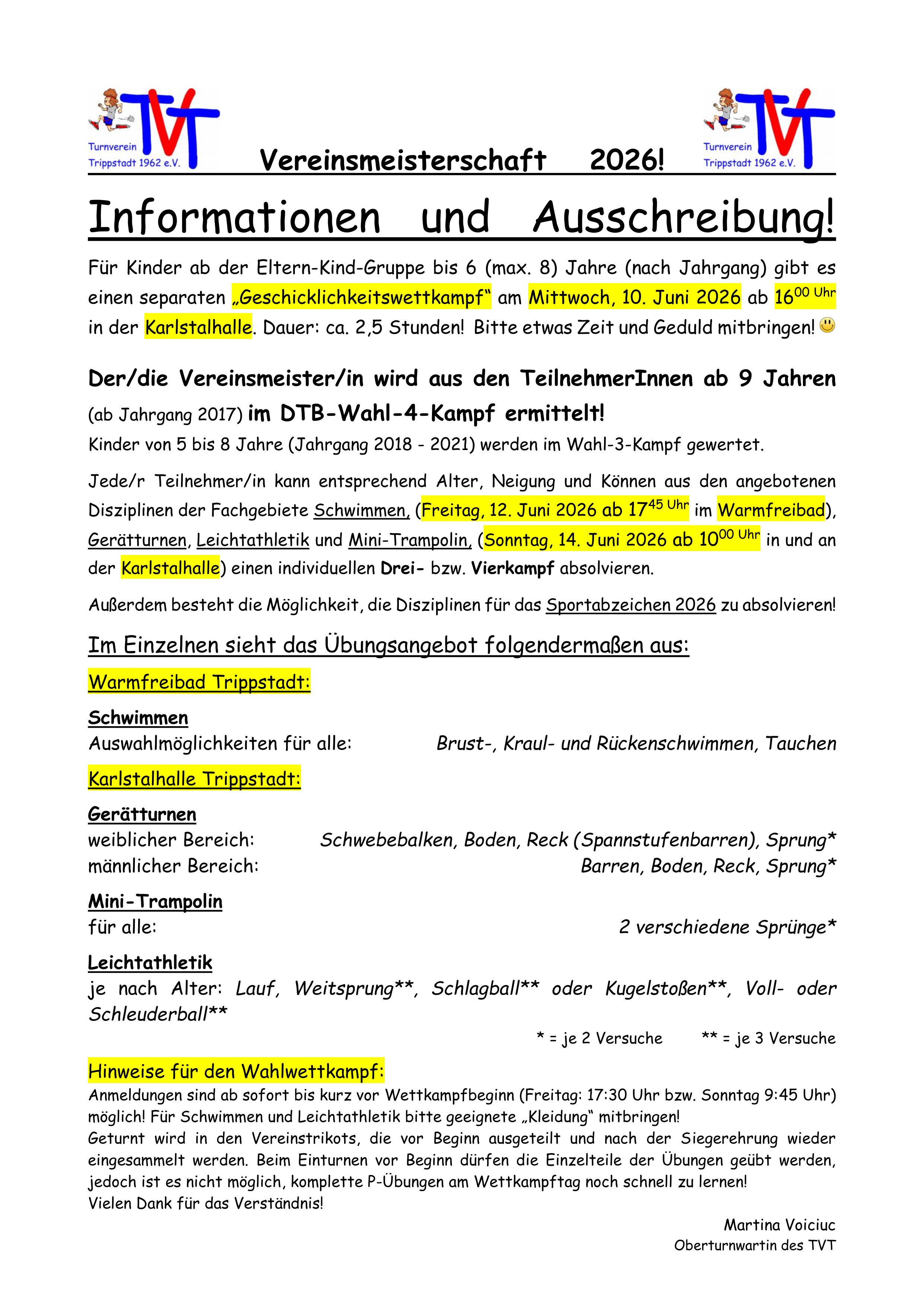 Ausschreibung Vereinsmeisterschaft